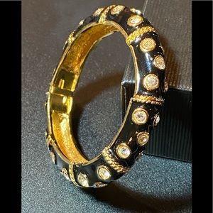Pave' Rhinestone Black & Gold Hard Bangle Bracelet